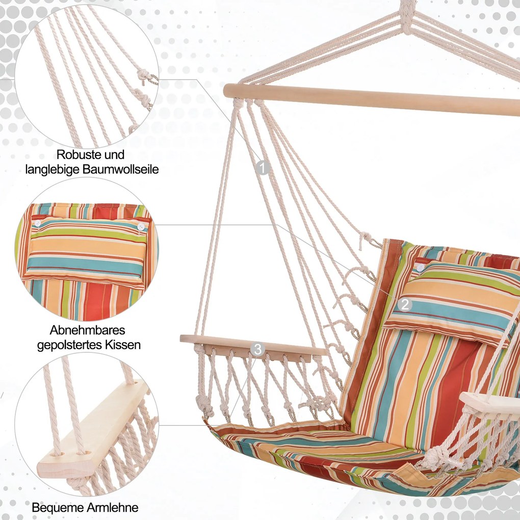 Outsunny Fotel Wiszący z Poduszką Komfortowy i Przenośny Idealny do Relaksu w Ogrodzie | Aosom PL