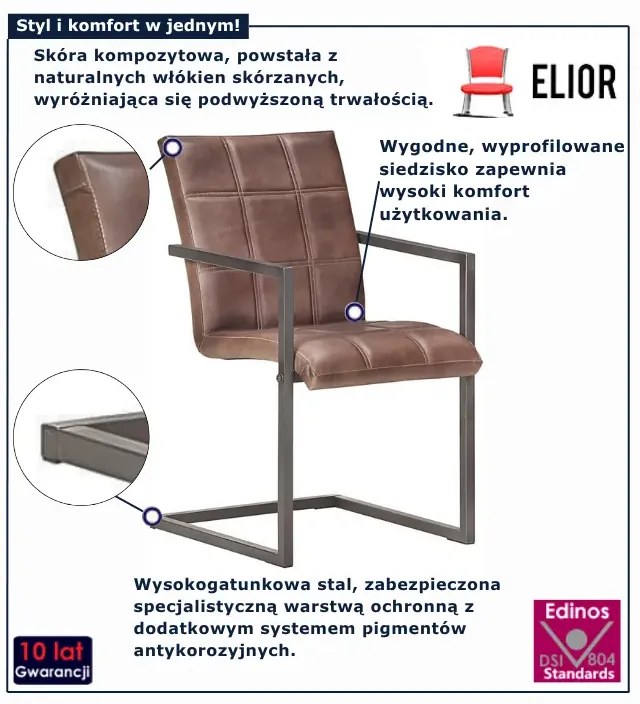 Brązowe skórzane krzesła na płozach  N6-L16