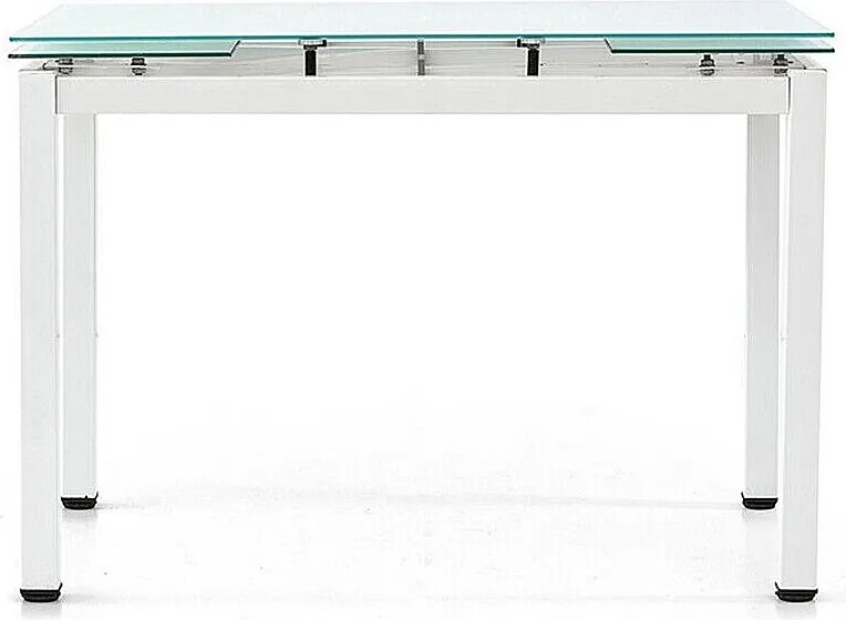 Biały metalowy stół z wysuwanym białym szklanym blatem 110x70cm - RAPALLO