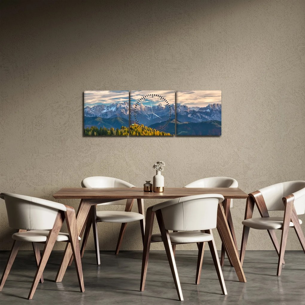 Obraz - panorama górska (z zegarem) (90x30 cm)