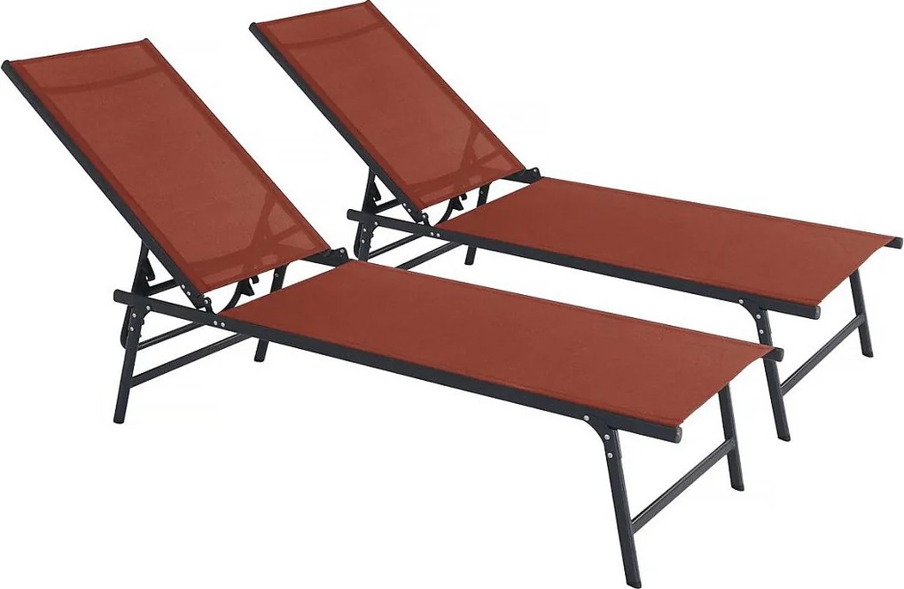 Komplet 2 metalowych leżaków "Sublima" - 180 x 54 x 104 cm - Terakota