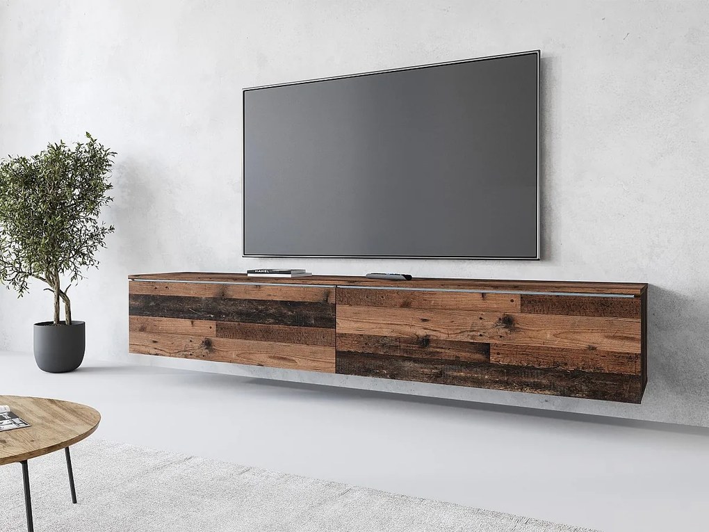 Nowoczesna szafka RTV 180 cm do salonu z LED – 2-drzwiowa, bezuchwytowa, old style mat, stojąca lub wisząca