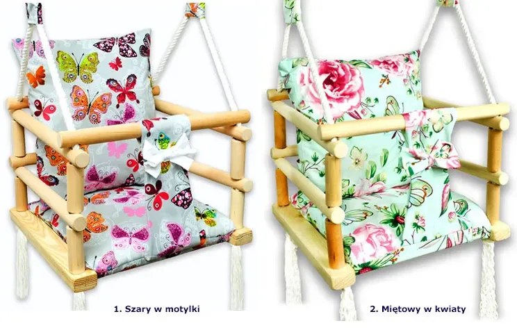 Szara huśtawka kubełkowa dla dzieci w motylki E0-G78