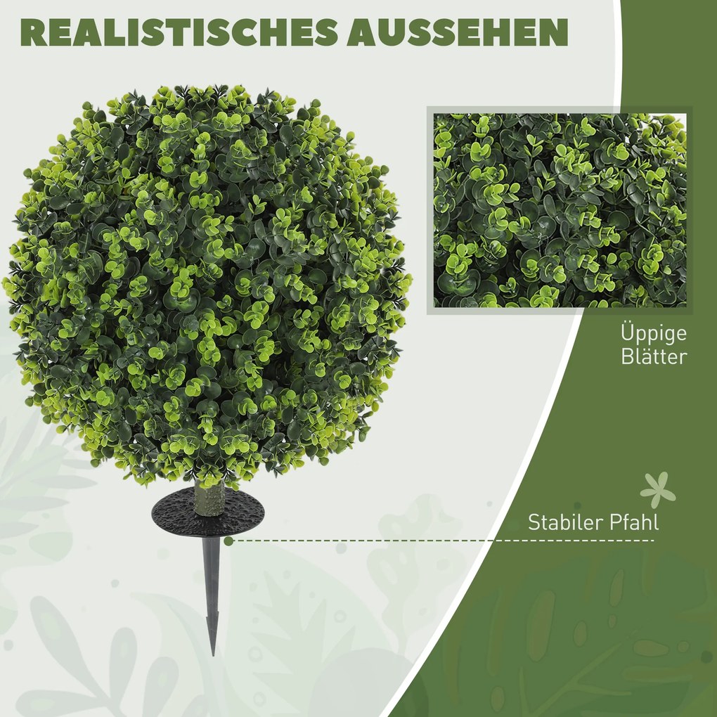 HOMCOM Zestaw 2 sztucznych roślin, Kule bukszpanowe z ziemiakiem, do wnętrza i na zewnątrz, odporne na UV, Zielone