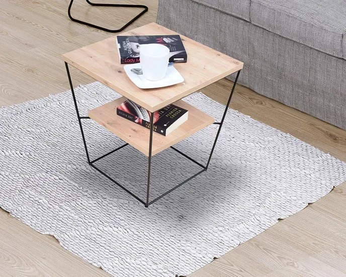 Loftowy stolik kawowy z półką dąb artisan T9-P71