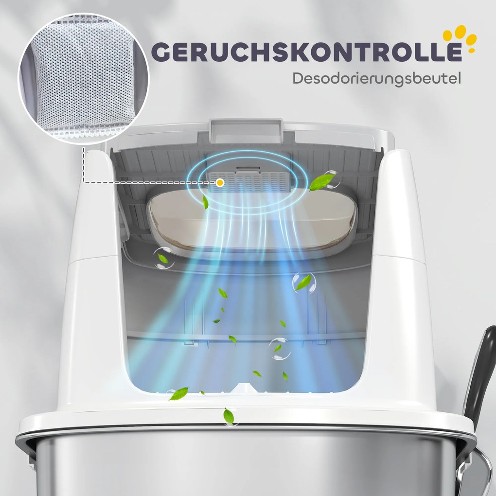 PawHut Toaleta dla kotów ze stali nierdzewnej, zamknięta toaleta z szufelką i workiem na zapachy, z wejściem i wyjściem