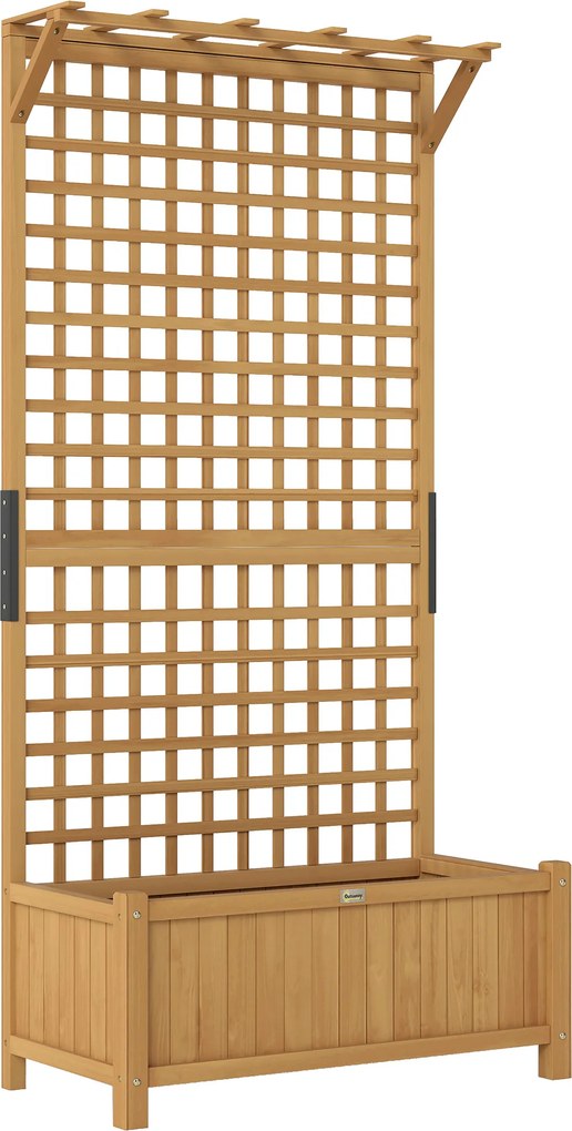 Outsunny Skrzynka na Rośliny z Rusztem i Dachem, Skrzynka na Kwiaty, Wysoka, Wodoodporna, Drewniana, 90 x 45 x 183 cm, Żółta