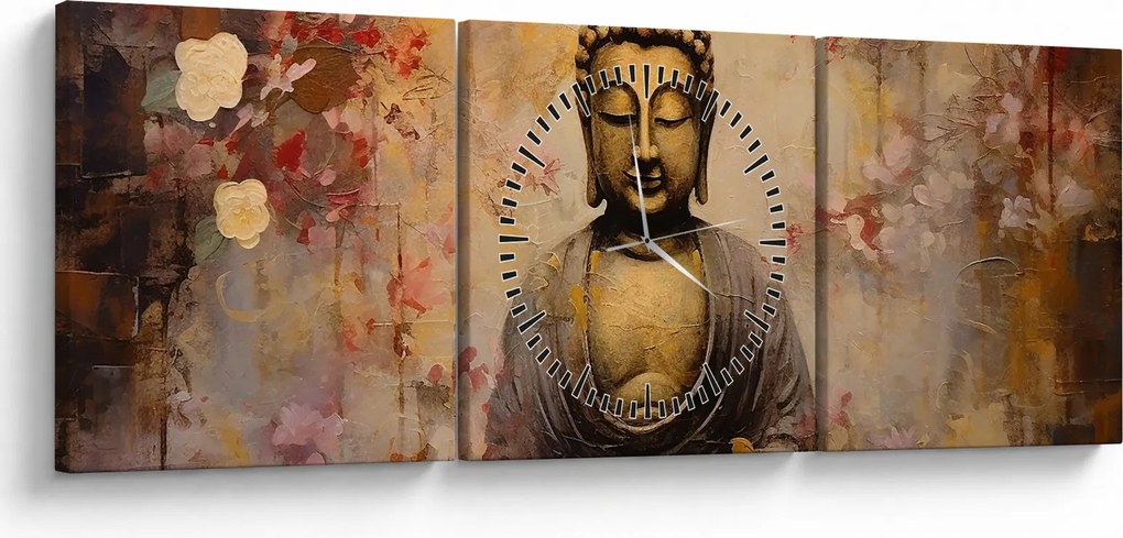 Obraz - Budda, malarstwo (z zegarem) (90x30 cm)