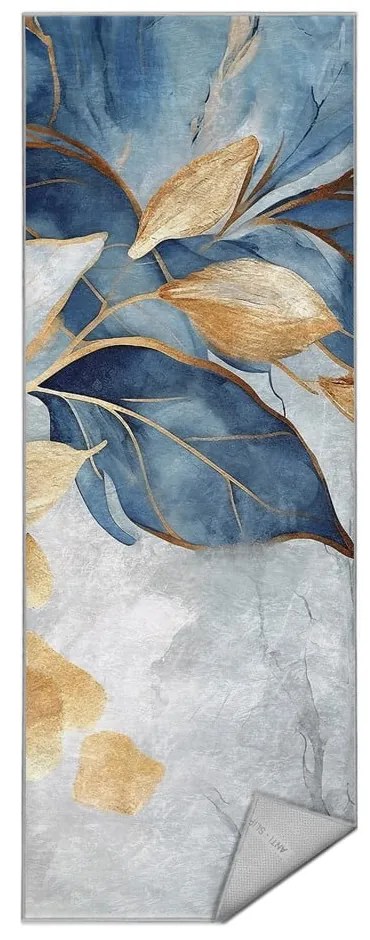 Chodnik w niebiesko-złotym kolorze odpowiedni do prania 80x200 cm Golden Leaves – Mila Home