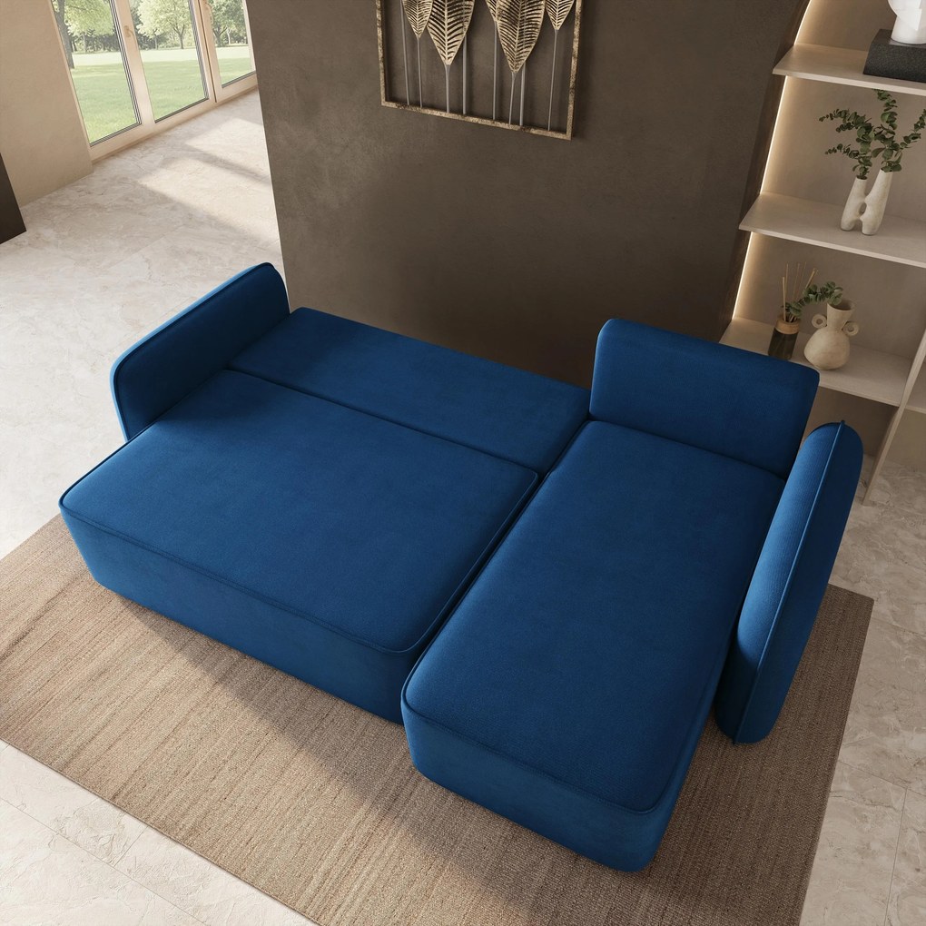 Masseno Narożnik DOLVER z funkcją spania i pojemnikiem na pościel Narozniki L, Rozkładana sofa - Niebieski, KRONOS 09