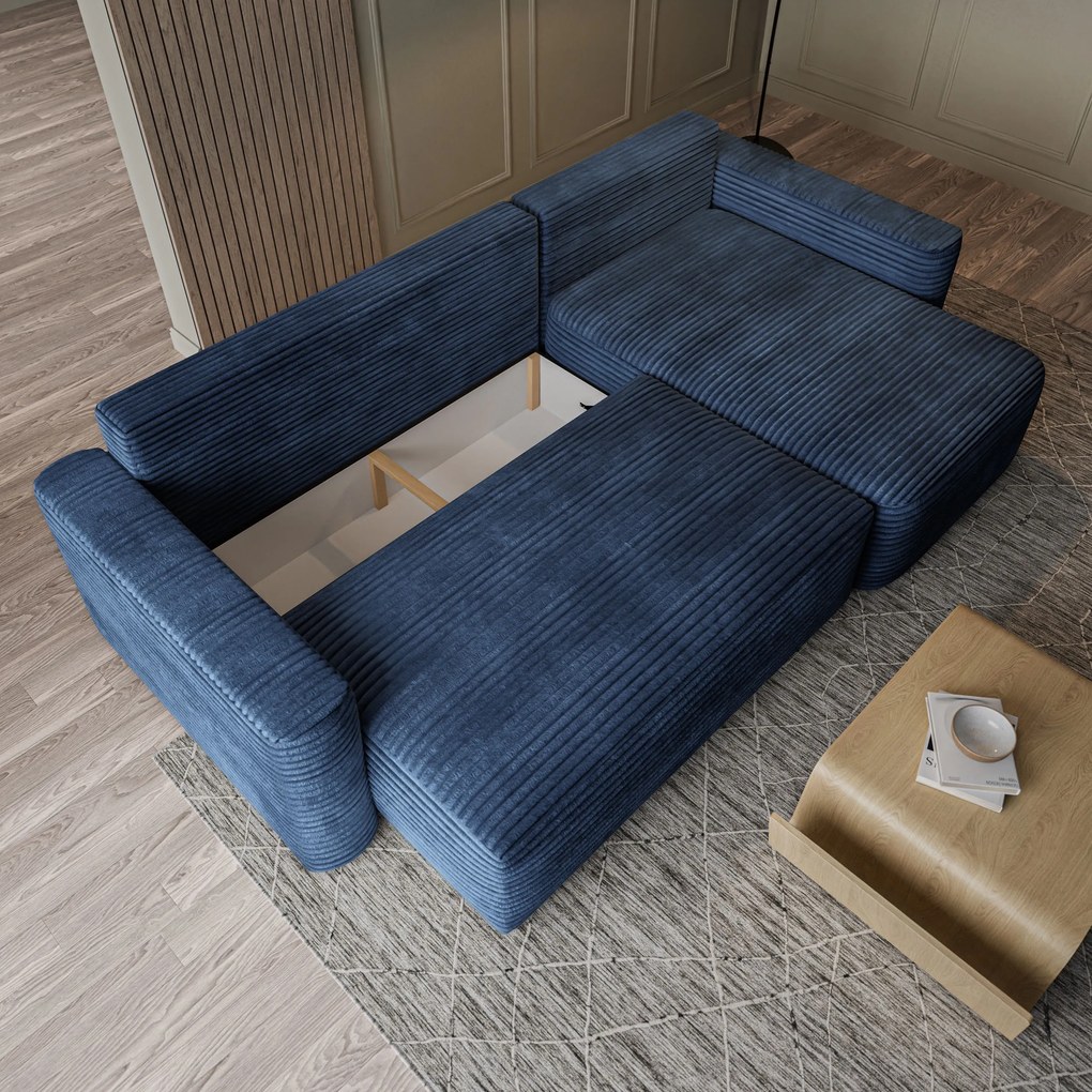 Masseno Narożnik NERI z funkcją spania i pojemnikiem na pościel Narozniki L, Rozkładana sofa - Niebieski, TILIA 77