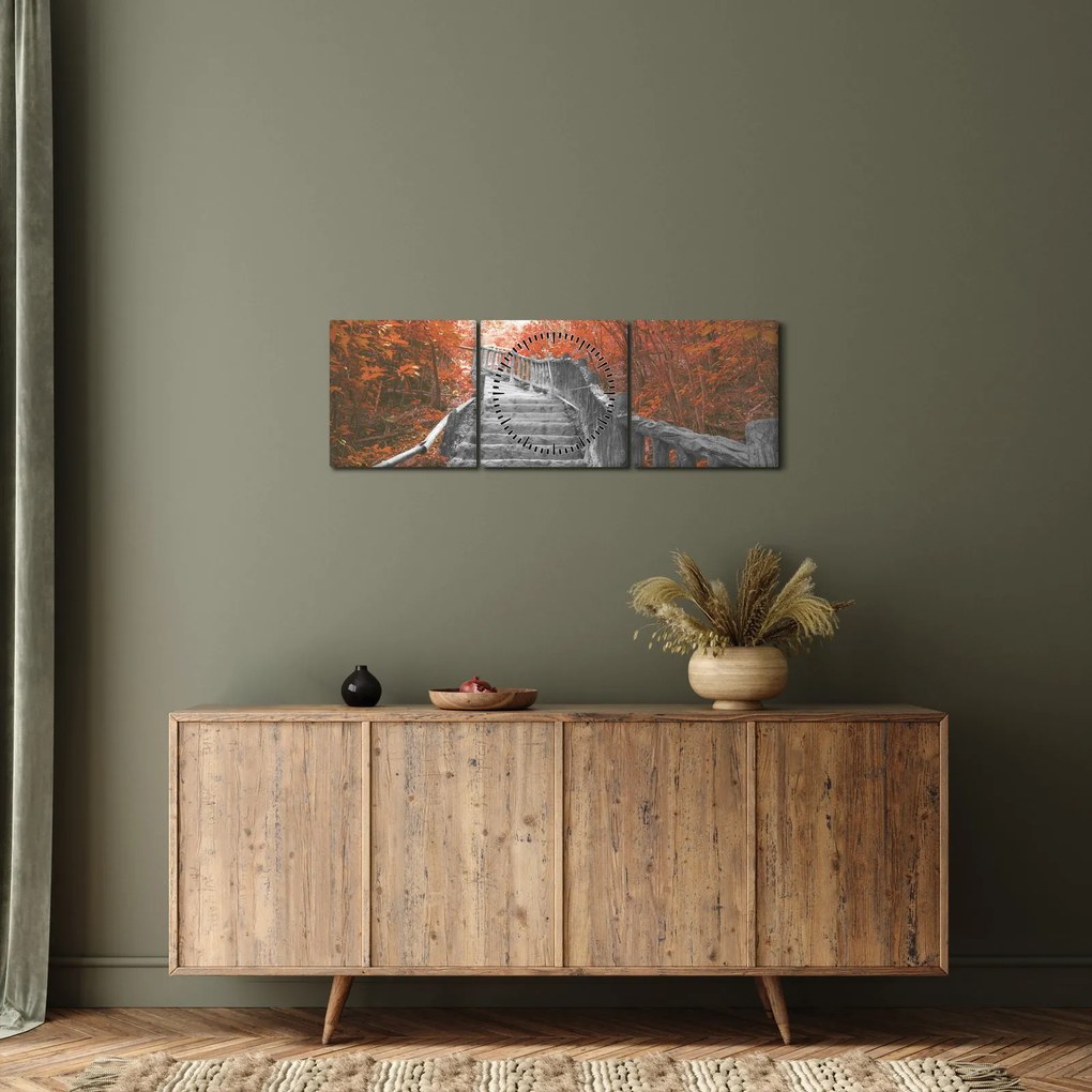 Obraz - Schody w naturze, pomarańczowy (z zegarem) (90x30 cm)