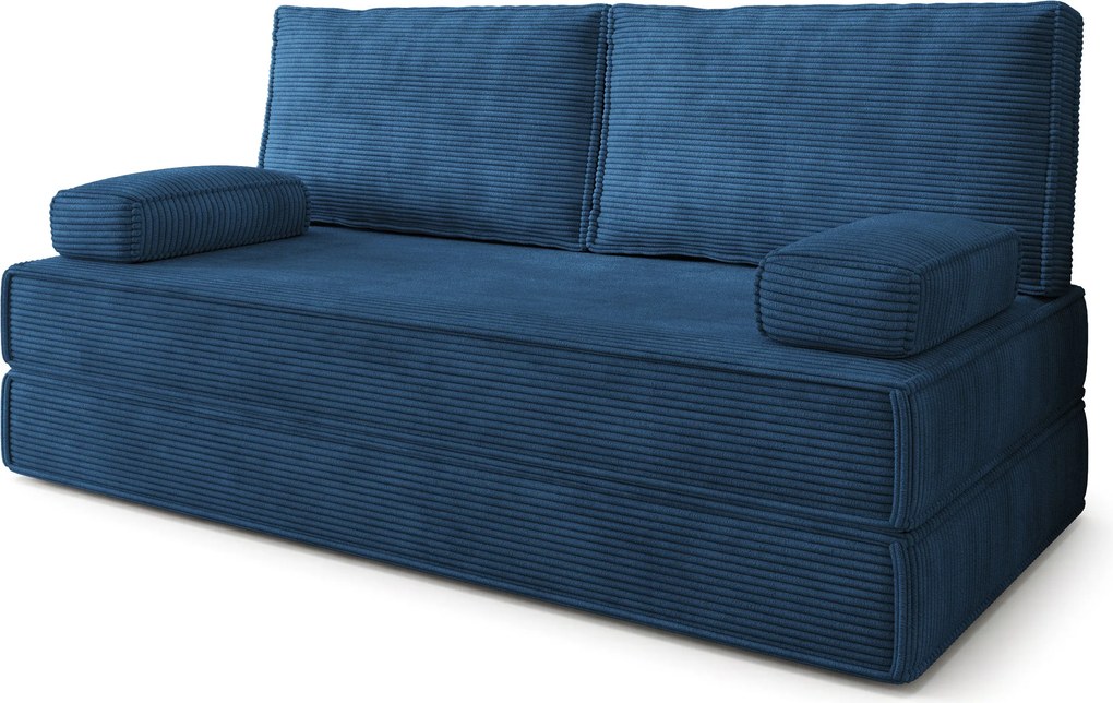 Masseno Sofa piankowa SILAR z funkcją spania, Kanapa z pianki do salonu, Bezmontażowa, Tkanina sztruksowa – Niebieski POSO 05