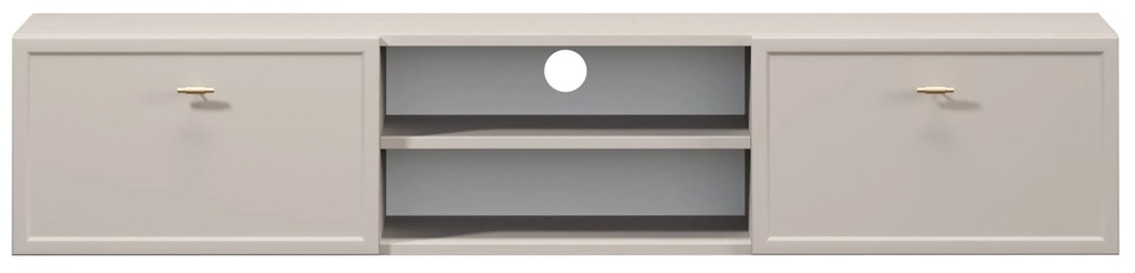Szafka RTV wisząca Lorini 150 cm z szufladami - kaszmir / złote uchwyty T-bar