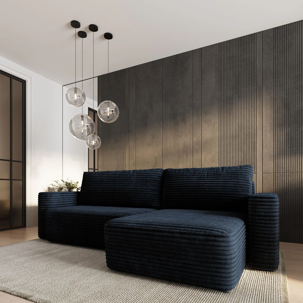 Masseno Narożnik TELIN z funkcją spania i pojemnikiem na pościel Narozniki L, Rozkładana sofa - Czarny, TILIA 100