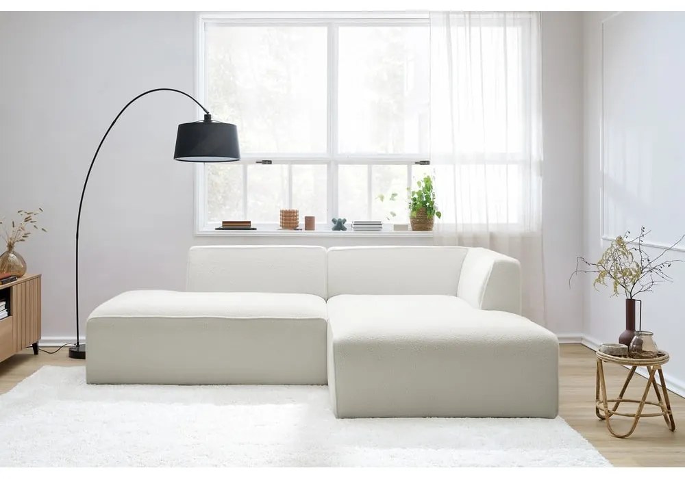 Biały narożnik modułowy z materiału bouclé (prawostronny/w kształcie litery L) Megeve – Bobochic Paris