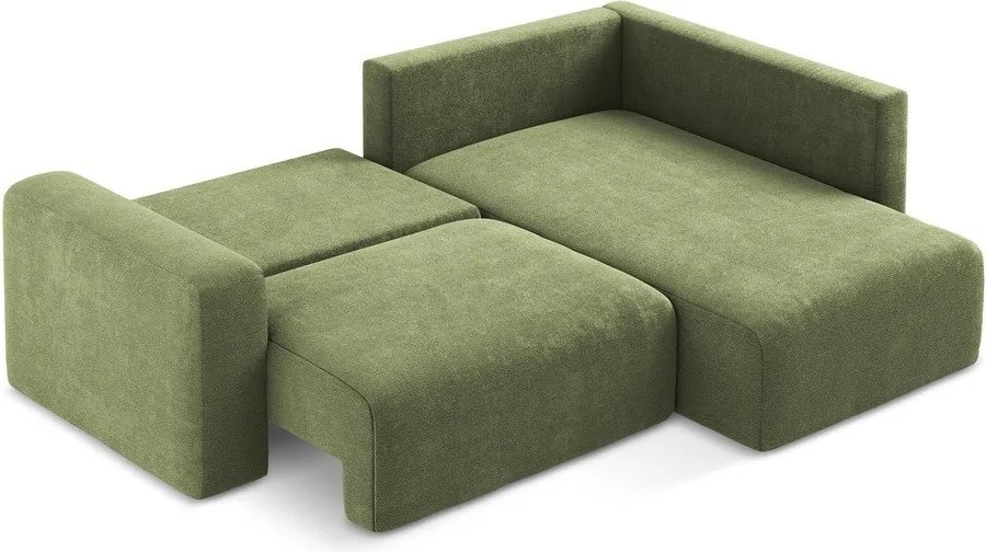 Zielony rozkładany/ze schowkiem narożnik z tkaniny szenilowej (prawostronny/w kształcie litery L) Kona – Makamii