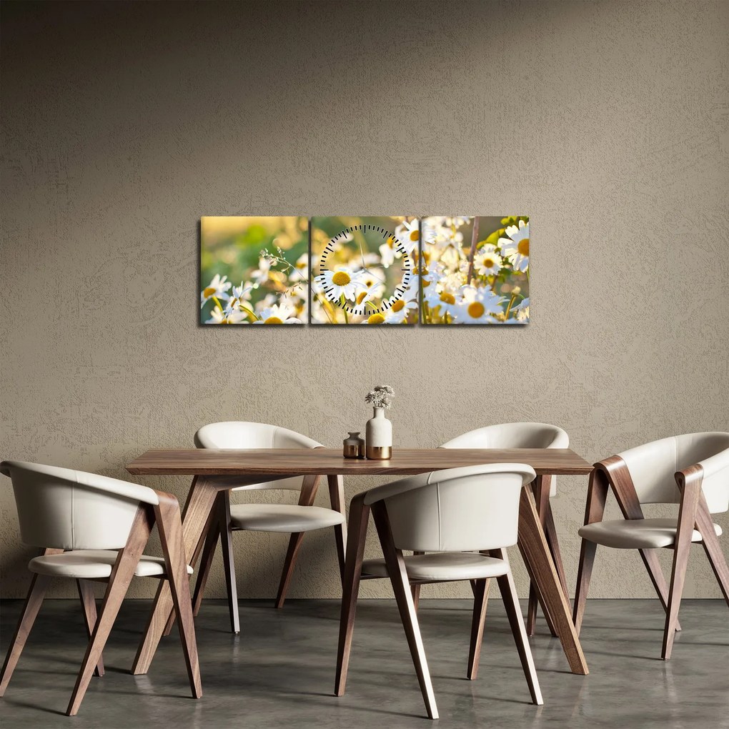 Obraz - Stokrotki (z zegarem) (90x30 cm)