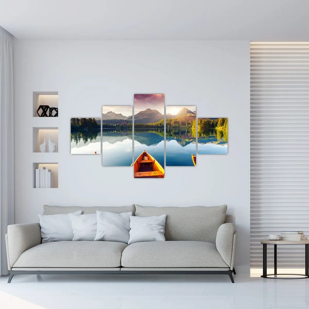 Obraz - Jezioro z łodziami (125x70 cm)