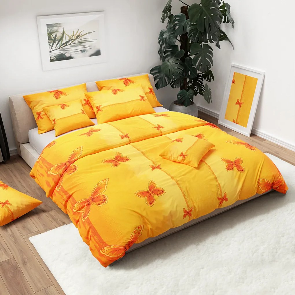 PrzytulneMieszkanie.pl PrzytulneMieszkanie.pl Pościel bawełniana ORANGE BUTTERFLY żółto-pomarańczowa Rozmiar pościeli: 70 x 90 cm | 140 x 200 cm