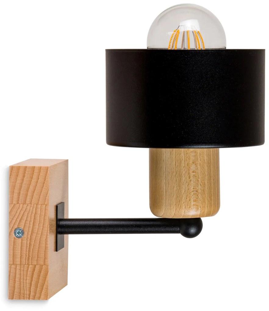 Czarny kinkiet LED WD-SC10x10BU jednopunktowy z litego drewna