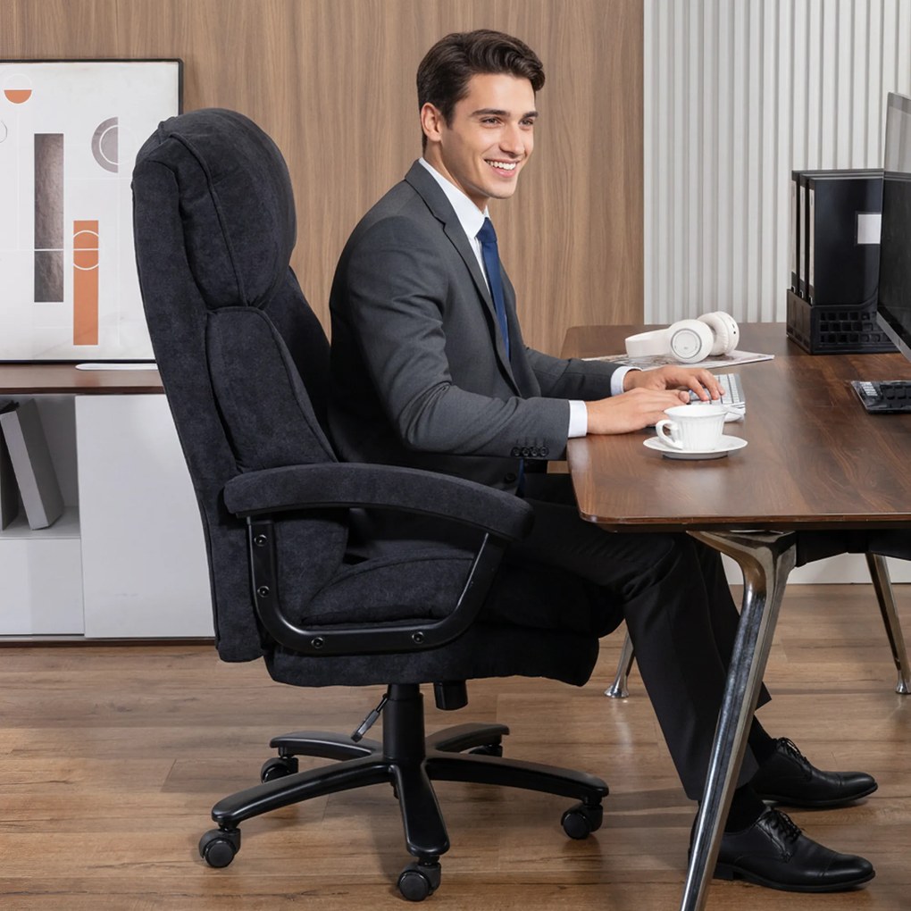 HOMCOM Fotel kierowniczy Ergonomiczny fotel biurowy do 200 kg o lnianym wyglądzie, wysokie oparcie, | Aosom PL
