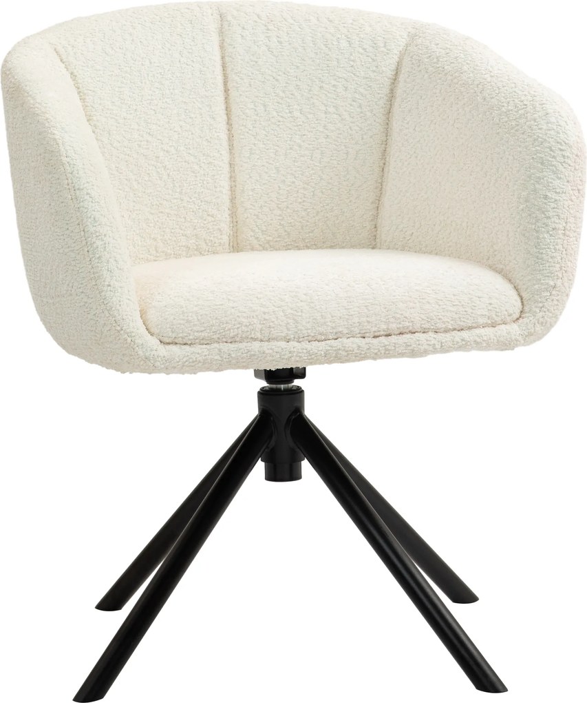 HOMCOM Fotel, Obrotowy Fotel Tapicerowany z Wygodną Muszlą Siedziska, Miękka Tapicerka, do 120 kg, Kremowy