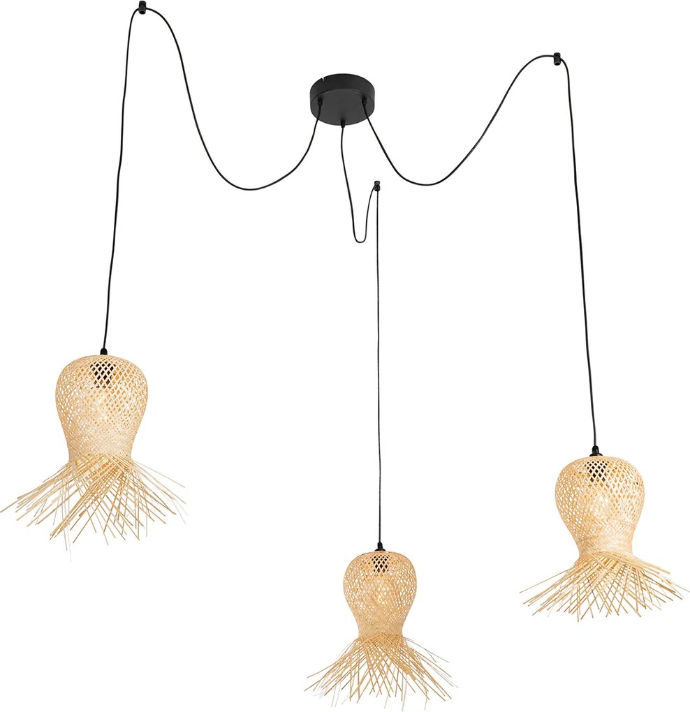 Orientalna lampa wisząca zewnętrzna bambusowa 3-światłowa IP44 - Carlos