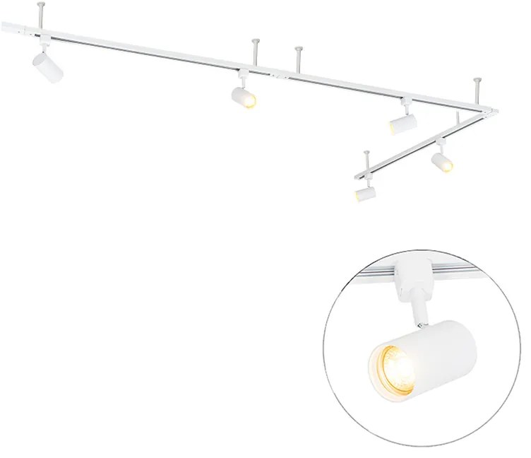 Nowoczesny wiszący system oświetlenia szynowego z 5 reflektorami białymi 1-fazowymi - Iconic Jeana