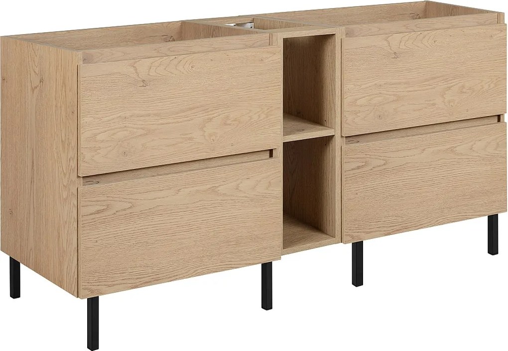 Meble łazienkowe 140 cm (2 X 60 + 20) + nóżki, Kolor: Jasny Dąb, 140 x 80,7 x 46 cm