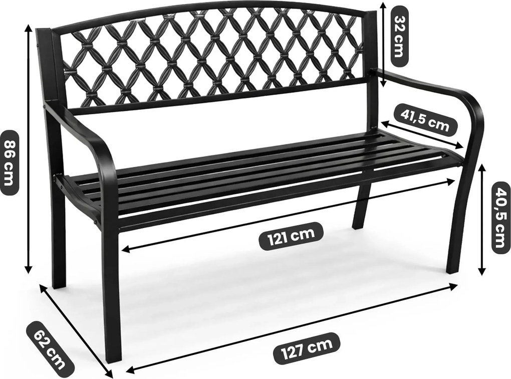 Czarna ławka z ażurowym oparciem do ogrodu Z3-D73