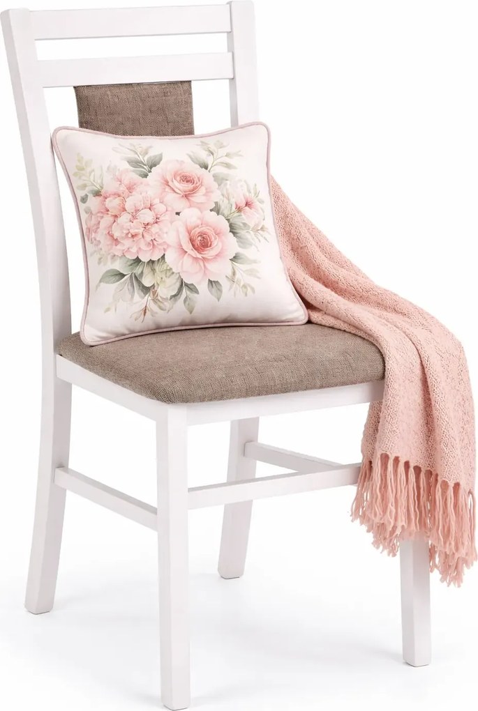 Białe drewniane krzesło tapicerowane W8-Z77