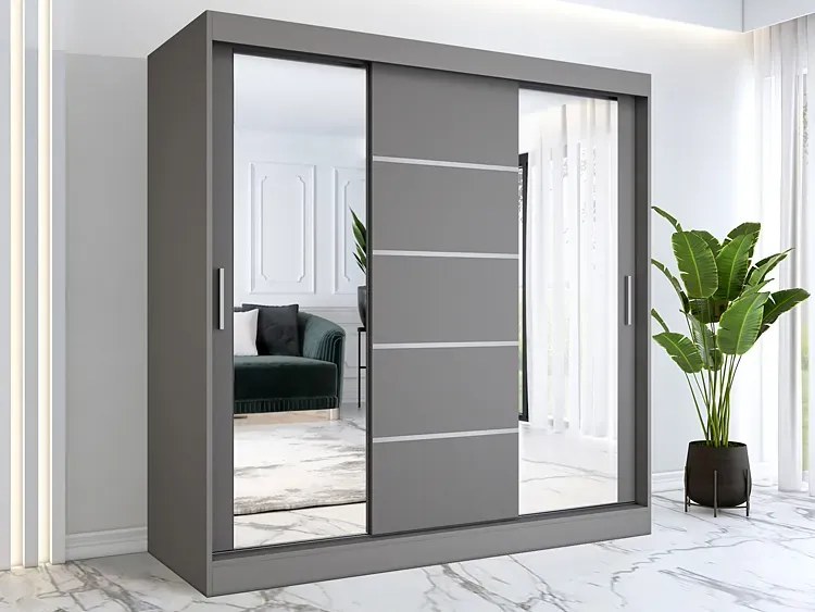 Przesuwna szafa antracytowa 200 cm - Ebia 6X