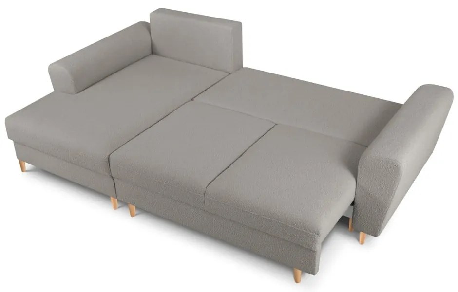 Jasnoszary rozkładany/ze schowkiem narożnik z materiału bouclé (lewostronny/z szezlongiem) Kyoto – Cosmopolitan Design