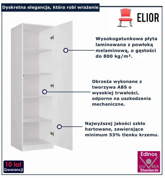 Biała wąska szafa z lustrem  L1-N49