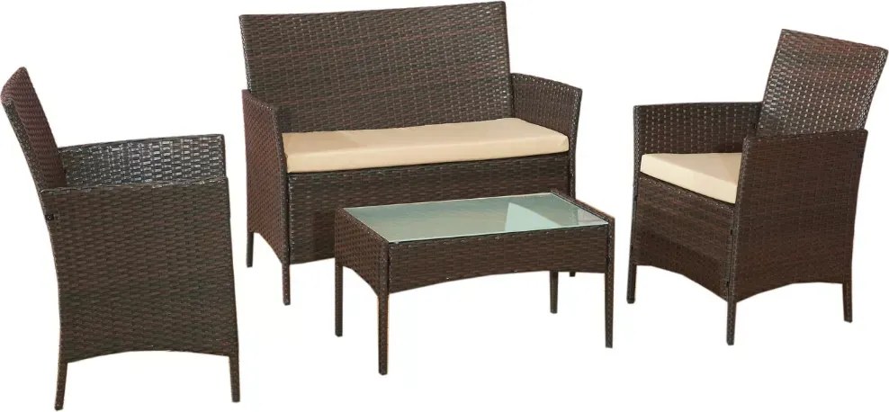 Zestaw mebli ogrodowych Kastelio 4-os. technorattan brąz 2 fotele sofa stolik