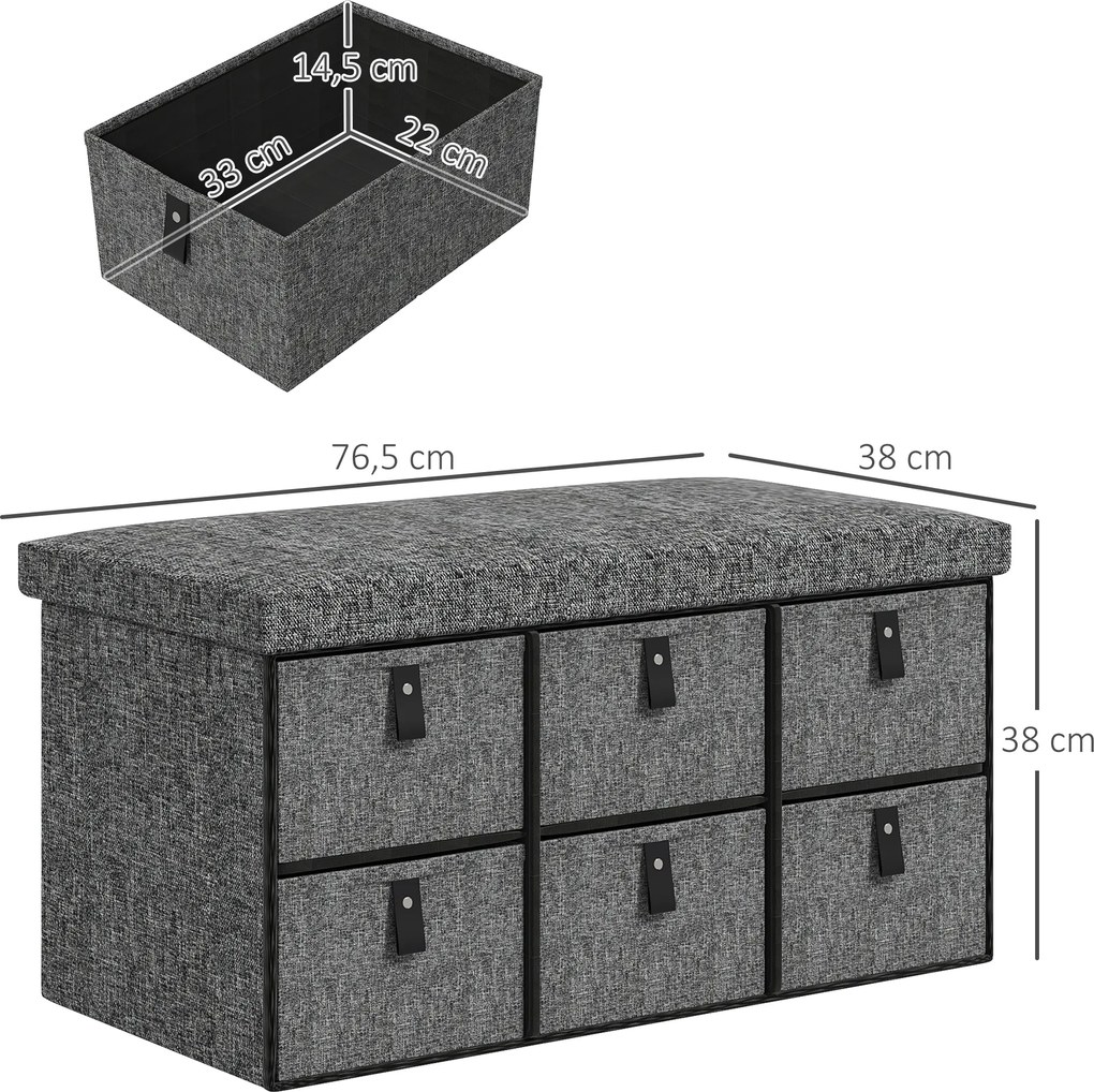 HOMCOM Tapicerowana ławka na buty, 6 przegródek na buty, rama MDF, wygląd lnu, szara