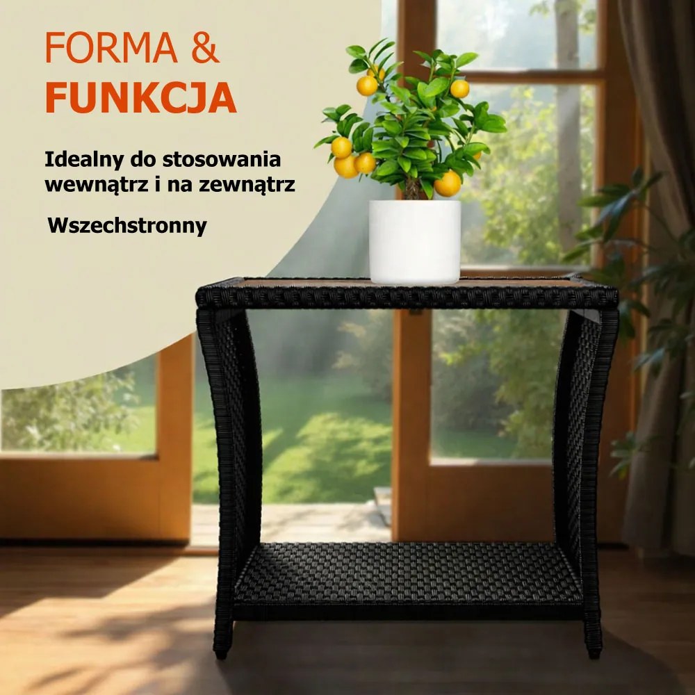 Polirattanowy stolik pomocniczy ROCCO z drewna akacjowego, 40x45x45cm, brązowy/czarny Casaria