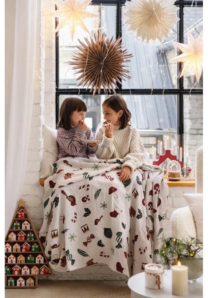 Biały koc ze świątecznym motywem 130x160 cm Yule – Bloomingville