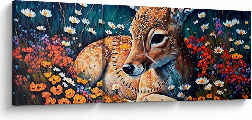 Obraz - Malowany jeleń (z zegarem) (90x30 cm)