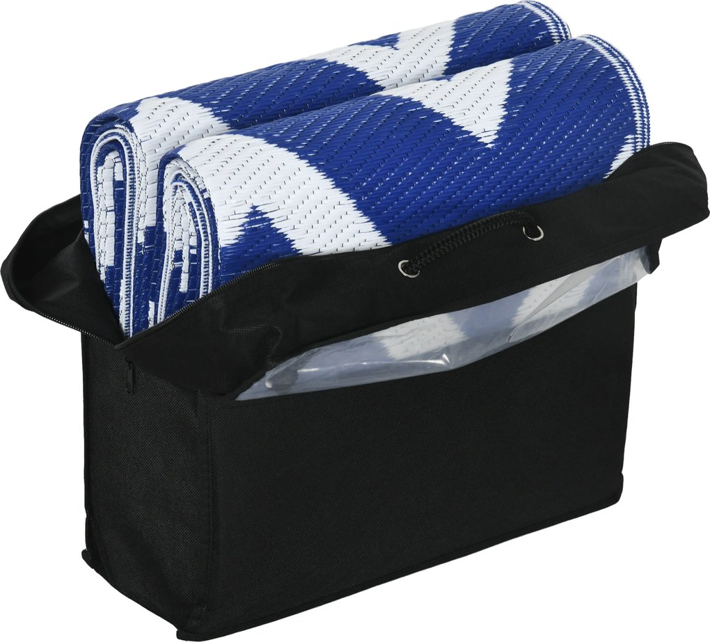 Outsunny Dywan Zewnętrzny Dywan Tarasowy, Odporny Na Warunki Atmosferyczne, Współczesny Design, 182 cm x 274 cm x 0,3 cm, Niebieski + Biały