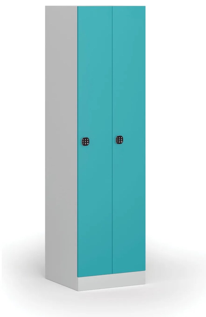 Szafka ubraniowa S1 wąska, 2-drzwiowa, 1850 x 500 x 500 mm, zamek kodowy, drzwi zielone