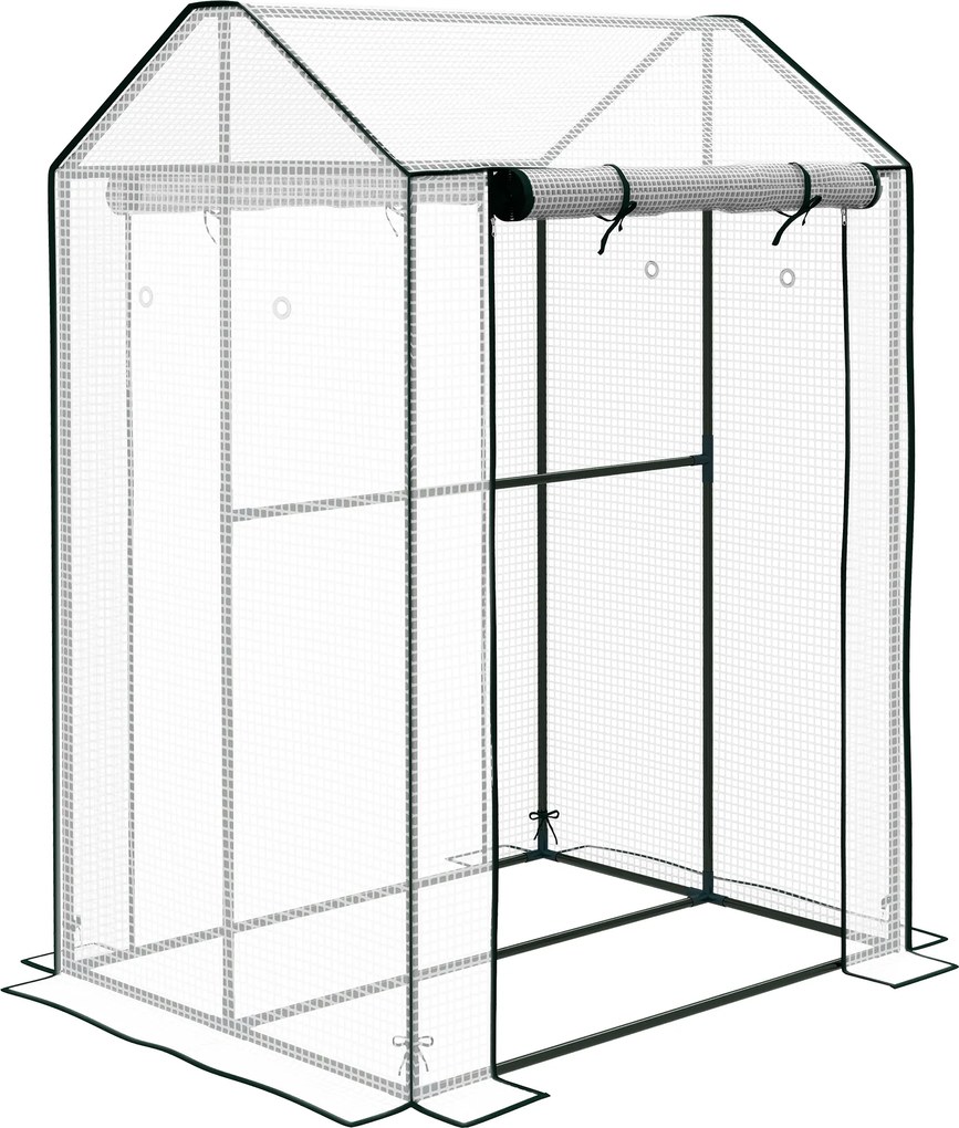 Outsunny Szklarnia foliowa z podwójnymi drzwiami, szklarnia na pomidory odporna na wiatr do ogrodu, biała, 100 x 80 x 150 cm