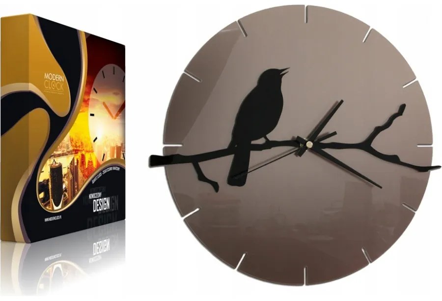 Zegar ścienny okrągły z cichym mechanizmem na ścianę akrylowy z ptakiem