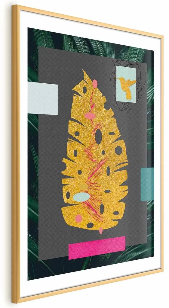 Plakat złotą liść 40x60 cm z ramą złotą z marginesem ARTGEIST B