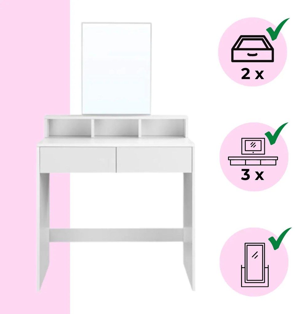 Toaletka VANESA, 80x40x140cm, biała Vasagle