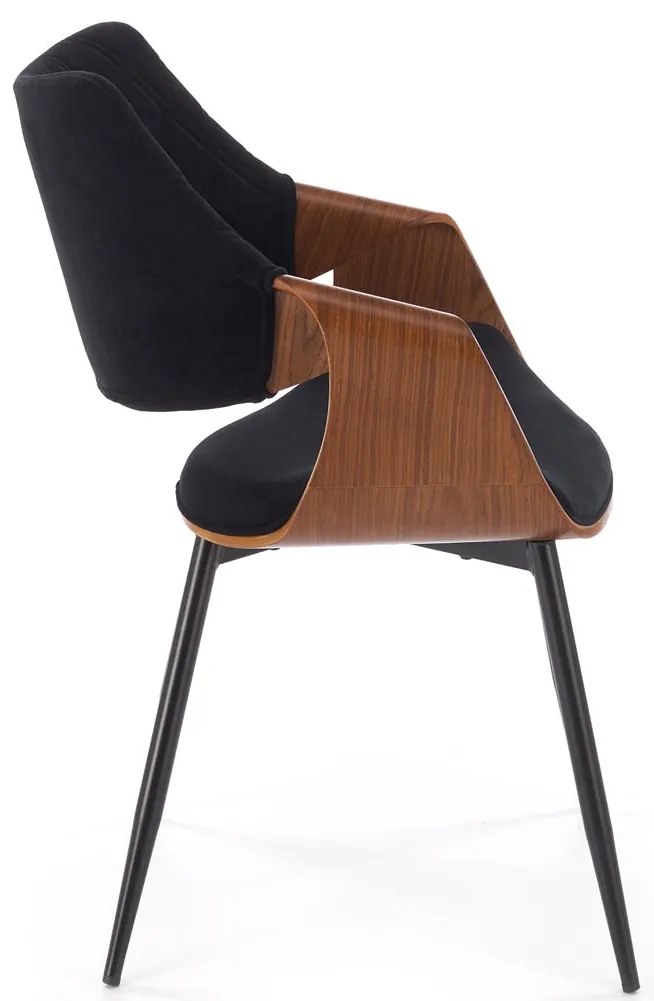 Krzesło tapicerowane welur sklejka gięta orzechowy/czarny K586