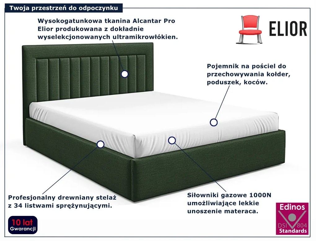 Zielone łóżko tapicerowane z pojemnikiem 3 rozmiary E5-M52