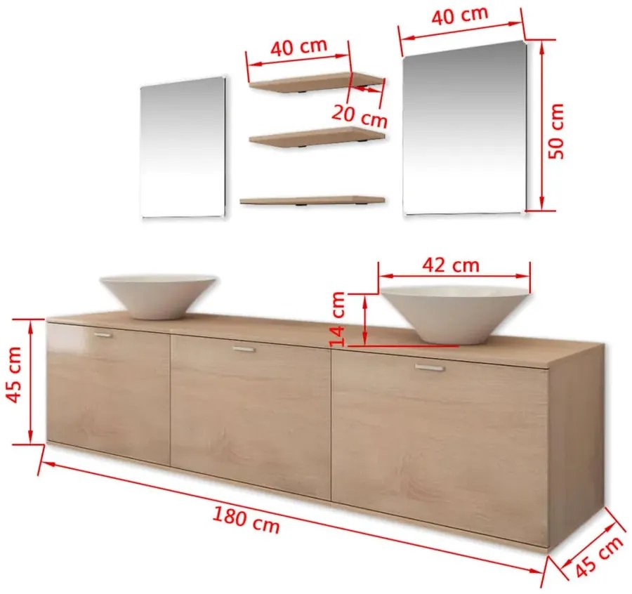 Beżowy zestaw do łazienki z 2 umywalkami L4-R53