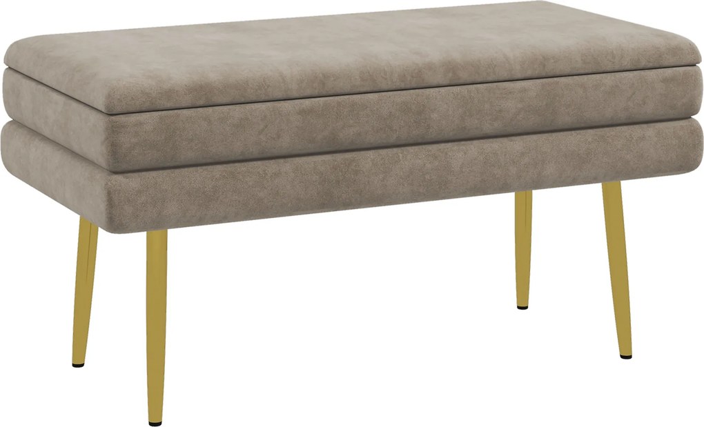 HOMCOM Ławka tapicerowana z pojemnikiem skrzynia do przedpokoju puf beżowa 79,5x37,5x43 cm stalowe nogi siedzisko ze schowkiem | Aosom PL